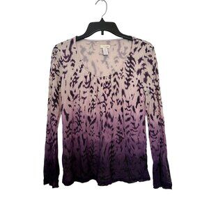 Chicos Long Sleeve Sheer Nylon Top Womens Size 1 Purple Ombre Animal Print